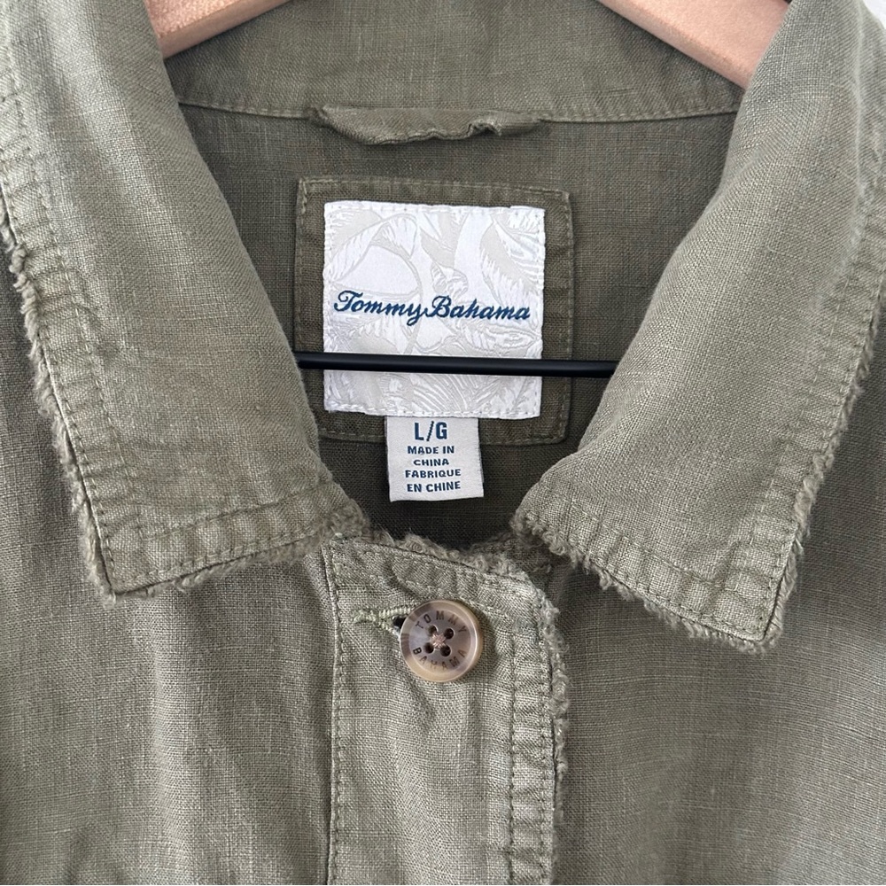 Tommy Bahama Two Palms 100% Linen Raw-Edge Utility Jacket Green Coastal Beach - Picture 4 of 14